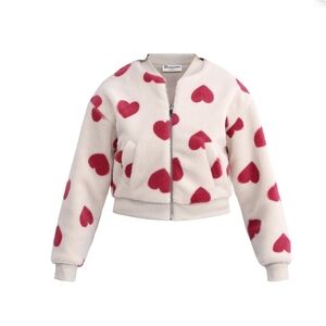 No Boundaries Cream and Red Heart Puffer Jacket